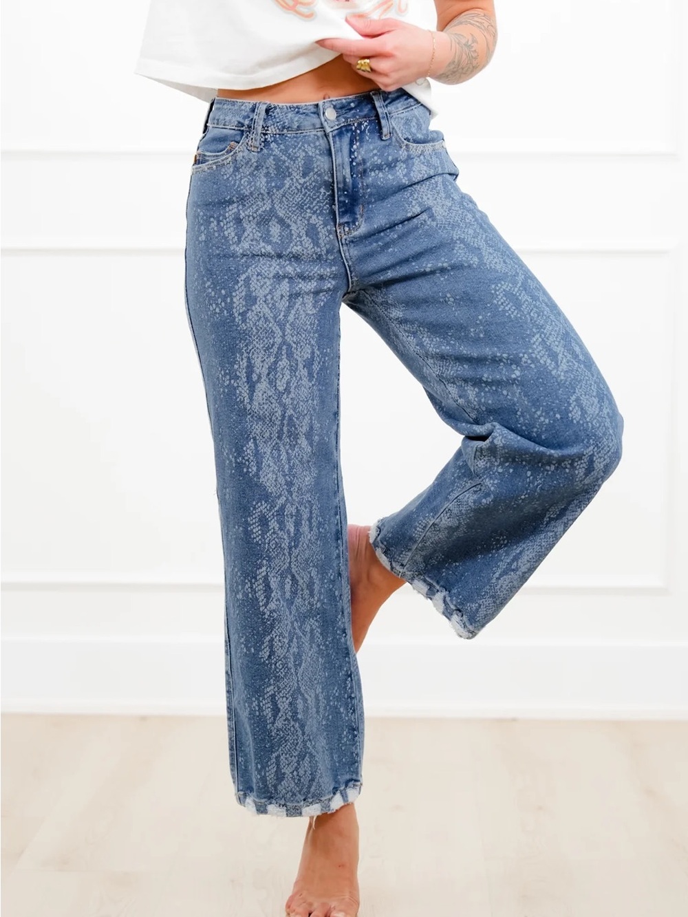 Judy Blue Blue Snake-Print Wide Leg Jeans